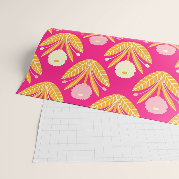 Happy White Dahlias Pattern - Hot Pink Wrapping Paper Gallery Image 2