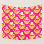 Happy White Dahlias Pattern - Hot Pink Wall Tapestry Gallery Image 4