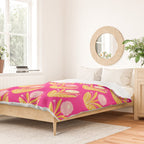 Happy White Dahlias Pattern - Hot Pink Duvet Cover Gallery Image 2