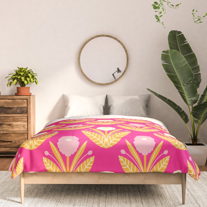 Happy White Dahlias Pattern - Hot Pink Comforter Gallery Image 3