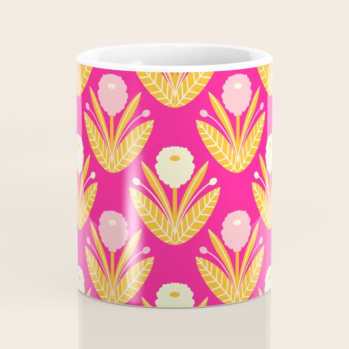 Happy White Dahlias Pattern - Hot Pink Coffee Mug Gallery Image 4