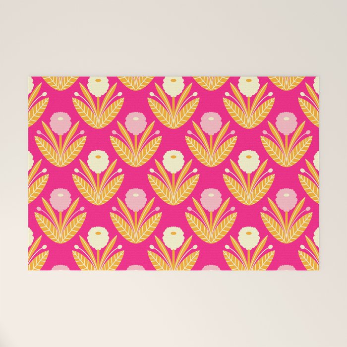 Happy White Dahlias Pattern - Hot Pink Welcome Mat Gallery Image 1