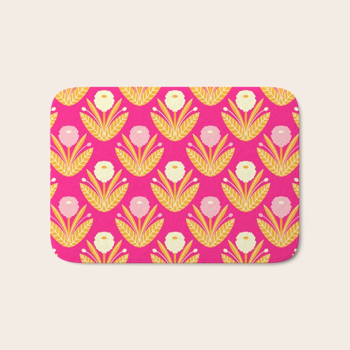 Happy White Dahlias Pattern - Hot Pink Bath Mat Gallery Image 1