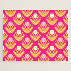 Happy White Dahlias Pattern - Hot Pink Jigsaw Puzzle Gallery Image 1