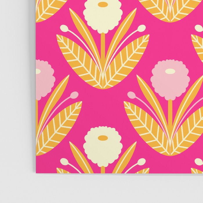 Happy White Dahlias Pattern - Hot Pink Poster Gallery Image 3