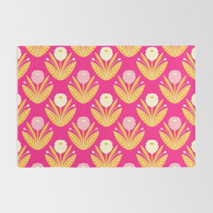 Happy White Dahlias Pattern - Hot Pink Rug Gallery Image 2