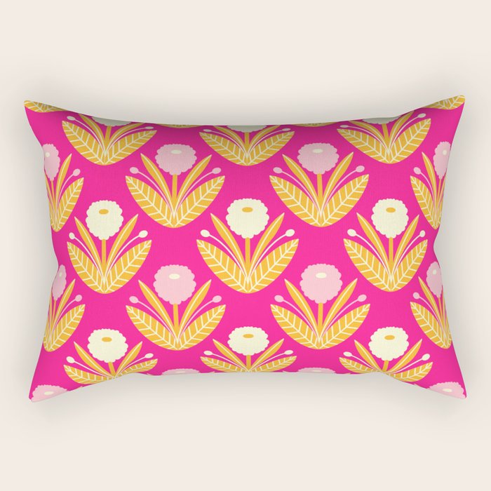 Happy White Dahlias Pattern - Hot Pink Rectangular Pillow Gallery Image 1