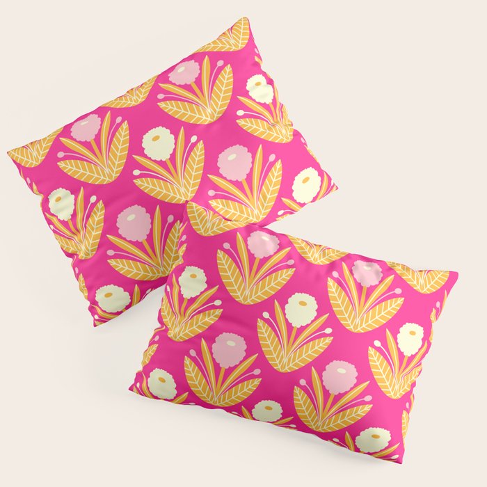 Happy White Dahlias Pattern - Hot Pink Pillow Sham Gallery Image 3