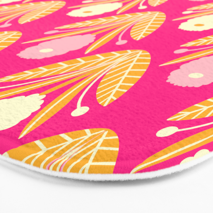Happy White Dahlias Pattern - Hot Pink Bath Mat Gallery Image 3