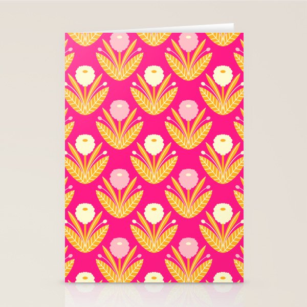 Happy White Dahlias Pattern - Hot Pink Stationery Card Gallery Image 1