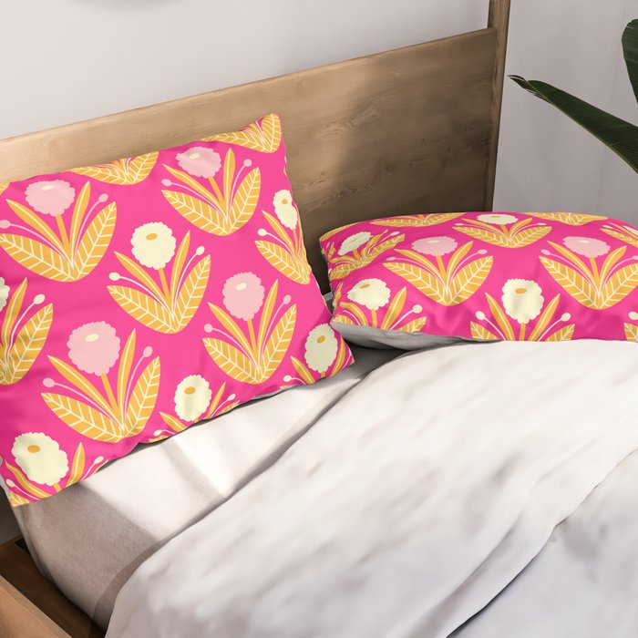 Happy White Dahlias Pattern - Hot Pink Pillow Sham Gallery Image 2