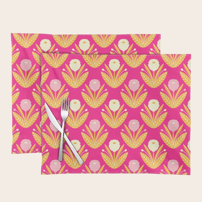 Happy White Dahlias Pattern - Hot Pink Placemat Gallery Image 1