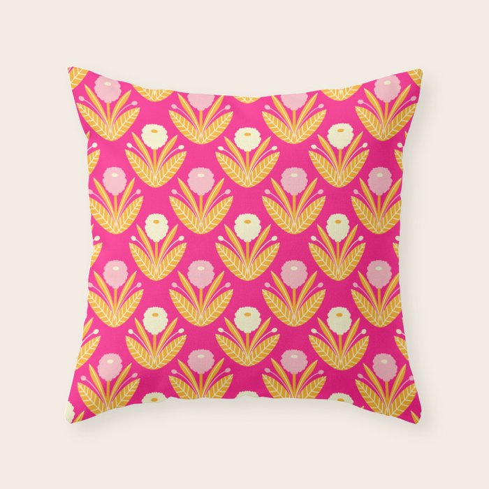 Happy White Dahlias Pattern - Hot Pink Throw Pillow Gallery Image 6