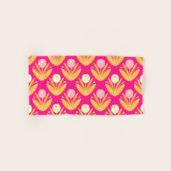 Happy White Dahlias Pattern - Hot Pink Bath Towel Gallery Image 1