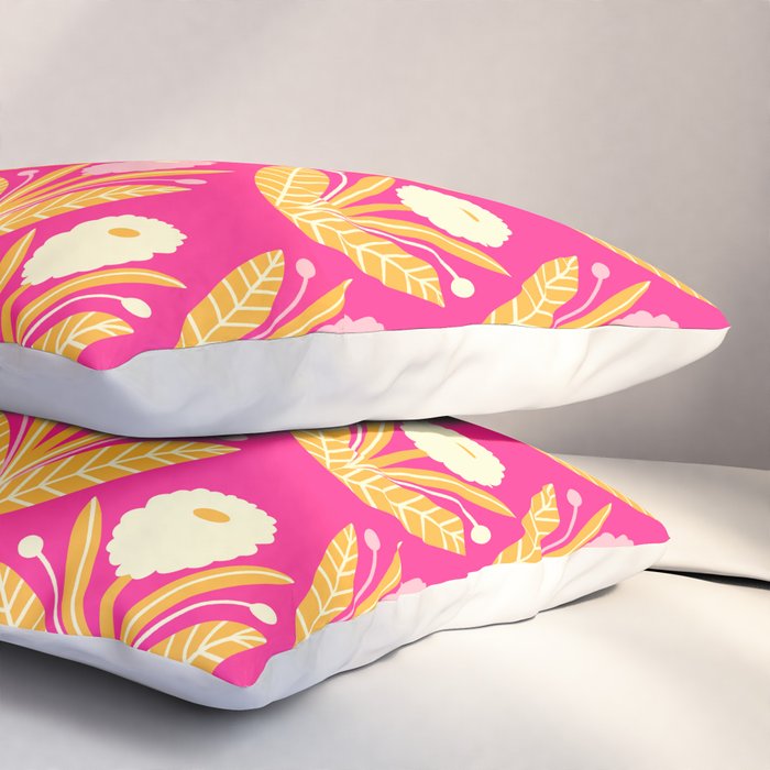Happy White Dahlias Pattern - Hot Pink Pillow Sham Gallery Image 3