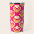 Happy White Dahlias Pattern - Hot Pink Travel Mug Gallery Image 1