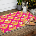 Happy White Dahlias Pattern - Hot Pink Outdoor Rug Gallery Image 2