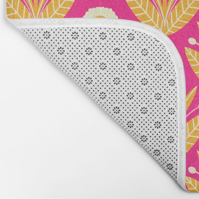 Happy White Dahlias Pattern - Hot Pink Bath Mat Gallery Image 2