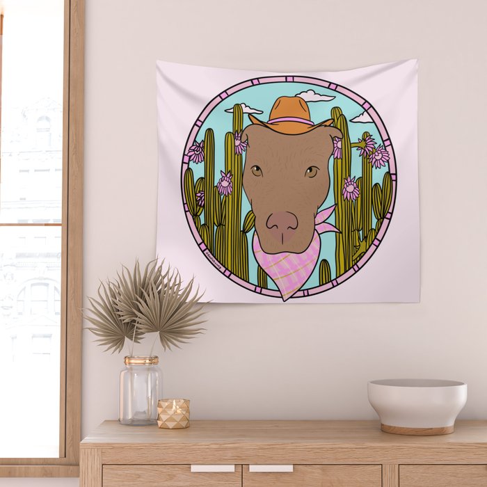 Cowboy Dog- Pitbull Wall Tapestry Gallery Image 2