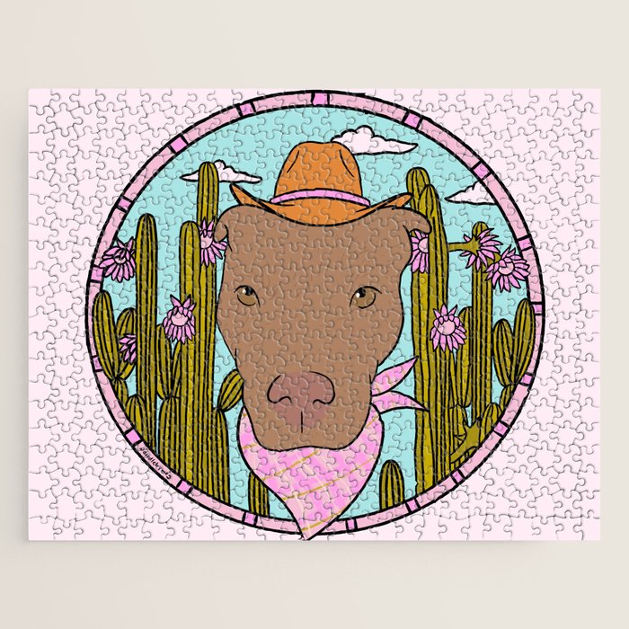 Cowboy Dog- Pitbull Jigsaw Puzzle Gallery Image 1