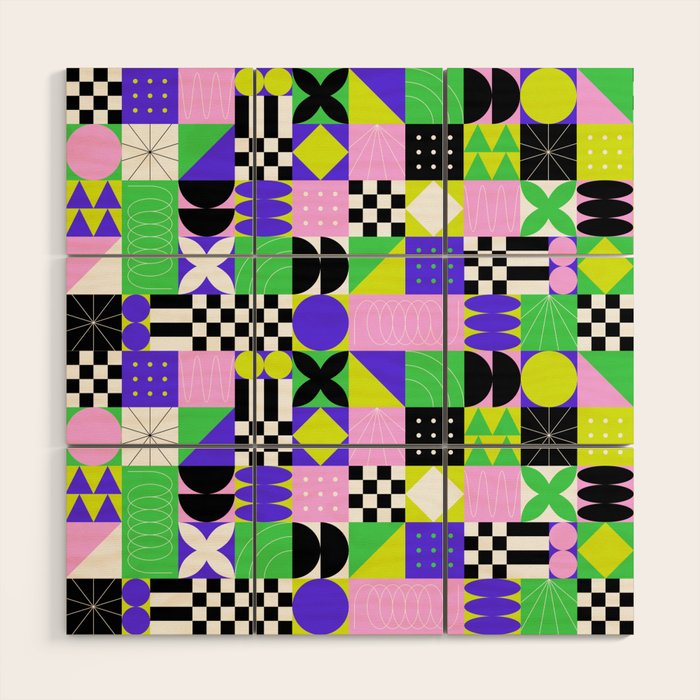 Modern geometric mosaic pattern art Wood Wall Art Gallery Image 1