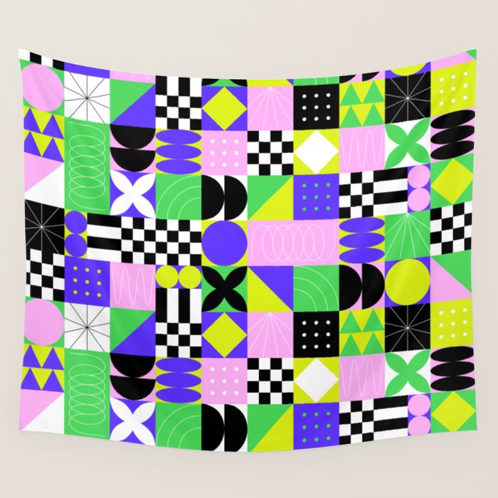Modern geometric mosaic pattern art Wall Tapestry Gallery Image 4