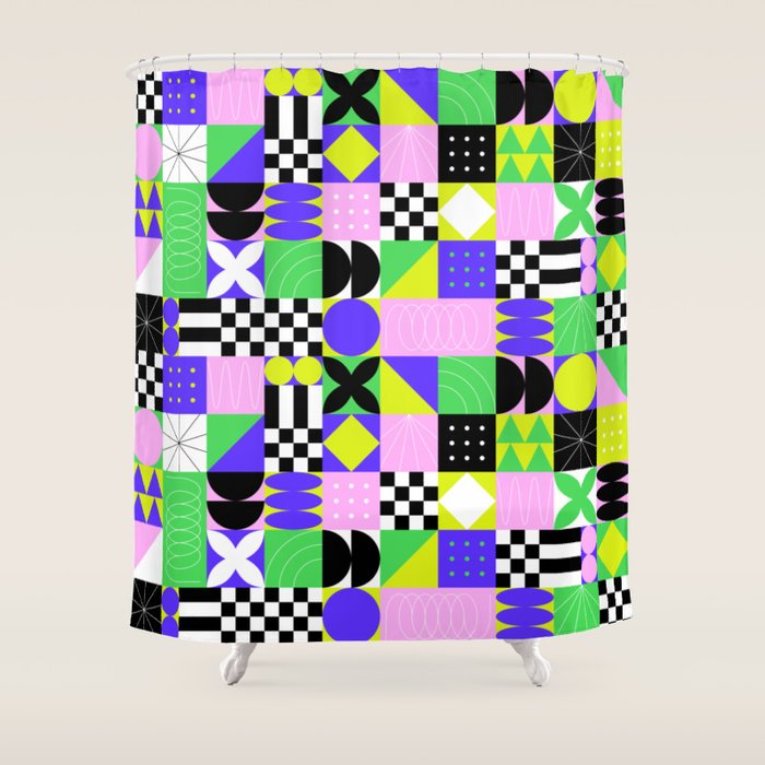 Modern geometric mosaic pattern art Shower Curtain Gallery Image 1