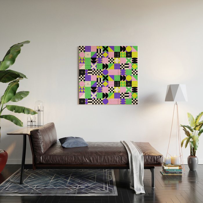 Modern geometric mosaic pattern art Wood Wall Art Gallery Image 2
