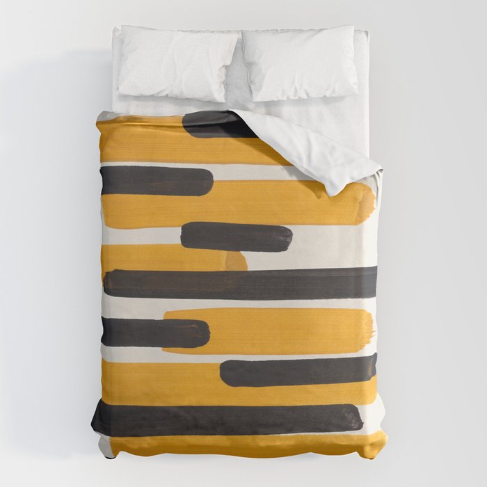 Mid Century Modern Abstract Painting Antique Yellow Black Bumble Bee Stripes Duvet Cover Gallery Image 6