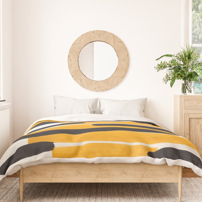Mid Century Modern Abstract Painting Antique Yellow Black Bumble Bee Stripes Duvet Cover Gallery Image 3