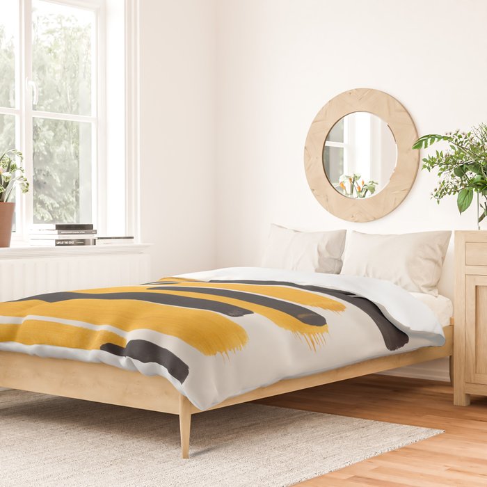 Mid Century Modern Abstract Painting Antique Yellow Black Bumble Bee Stripes Duvet Cover Gallery Image 2