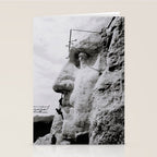 Workmen on face of George Washington, Mount Rushmore, South Dakota black and white photograph Stationery Card Gallery Image 2
