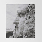 Workmen on face of George Washington, Mount Rushmore, South Dakota black and white photograph Throw Blanket Gallery Image 2