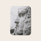 Workmen on face of George Washington, Mount Rushmore, South Dakota black and white photograph Bath Mat Gallery Image 1