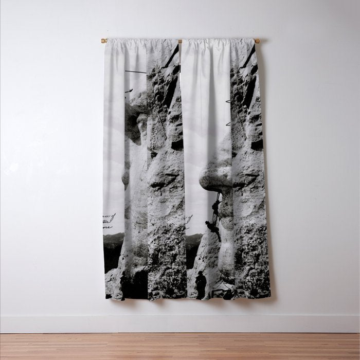 Workmen on face of George Washington, Mount Rushmore, South Dakota black and white photograph Window Curtain Gallery Image 3
