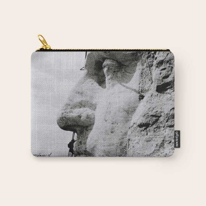 Workmen on face of George Washington, Mount Rushmore, South Dakota black and white photograph Carry All Pouch Gallery Image 1