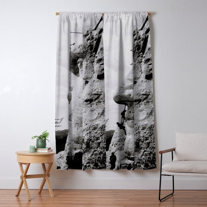 Workmen on face of George Washington, Mount Rushmore, South Dakota black and white photograph Window Curtain Gallery Image 5