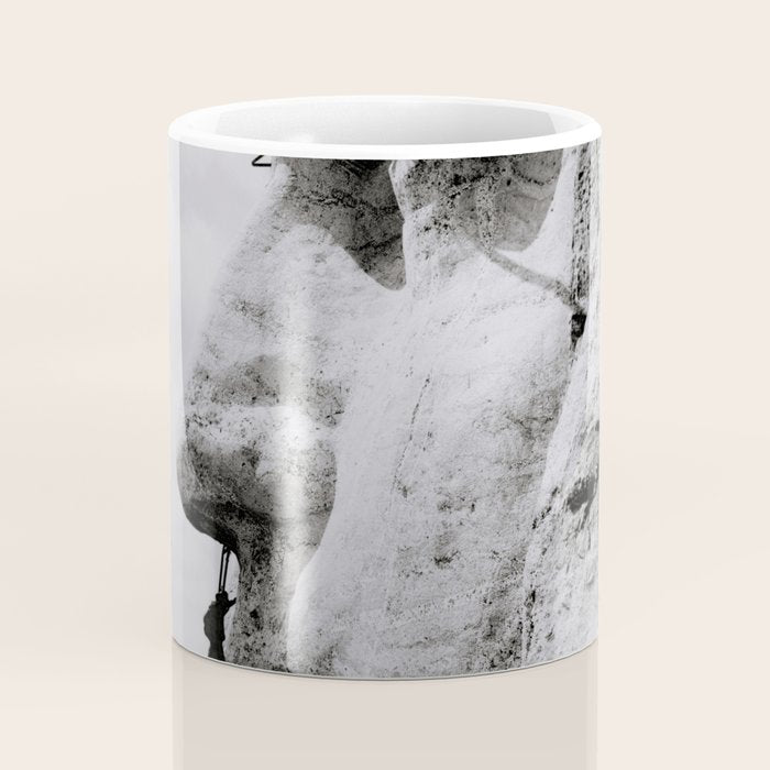 Workmen on face of George Washington, Mount Rushmore, South Dakota black and white photograph Coffee Mug Gallery Image 4