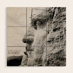 Workmen on face of George Washington, Mount Rushmore, South Dakota black and white photograph Wood Wall Art Gallery Image 1