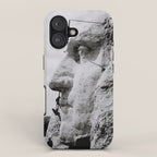 Workmen on face of George Washington, Mount Rushmore, South Dakota black and white photograph iPhone Case Gallery Image 1