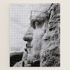 Workmen on face of George Washington, Mount Rushmore, South Dakota black and white photograph Jigsaw Puzzle Gallery Image 1