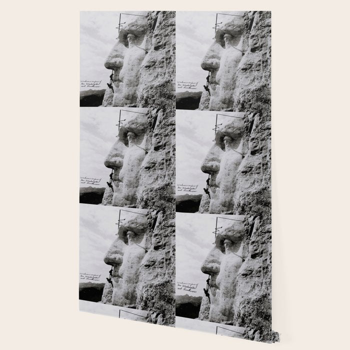Workmen on face of George Washington, Mount Rushmore, South Dakota black and white photograph Wallpaper Gallery Image 2