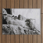 Workmen on face of George Washington, Mount Rushmore, South Dakota black and white photograph Outdoor Rug Gallery Image 1