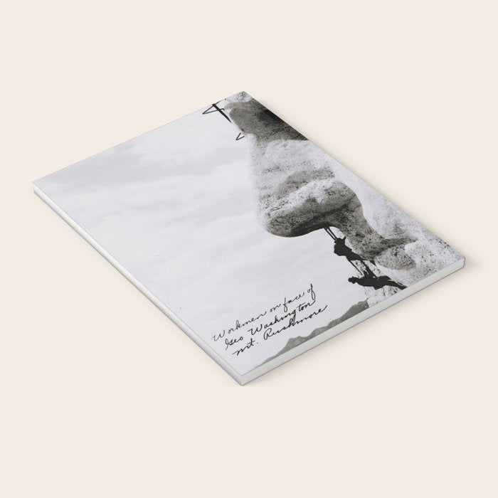 Workmen on face of George Washington, Mount Rushmore, South Dakota black and white photograph Notebook Gallery Image 3