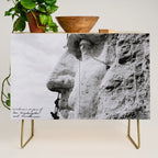 Workmen on face of George Washington, Mount Rushmore, South Dakota black and white photograph Credenza Gallery Image 1