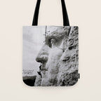 Workmen on face of George Washington, Mount Rushmore, South Dakota black and white photograph Tote Bag Gallery Image 1