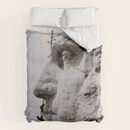 Workmen on face of George Washington, Mount Rushmore, South Dakota black and white photograph Comforter Gallery Image 6