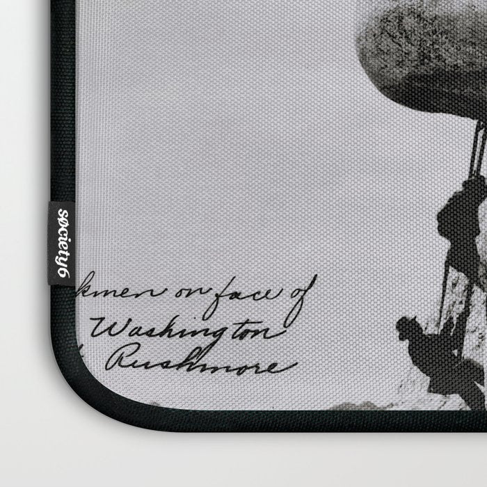 Workmen on face of George Washington, Mount Rushmore, South Dakota black and white photograph Laptop Sleeve Gallery Image 3