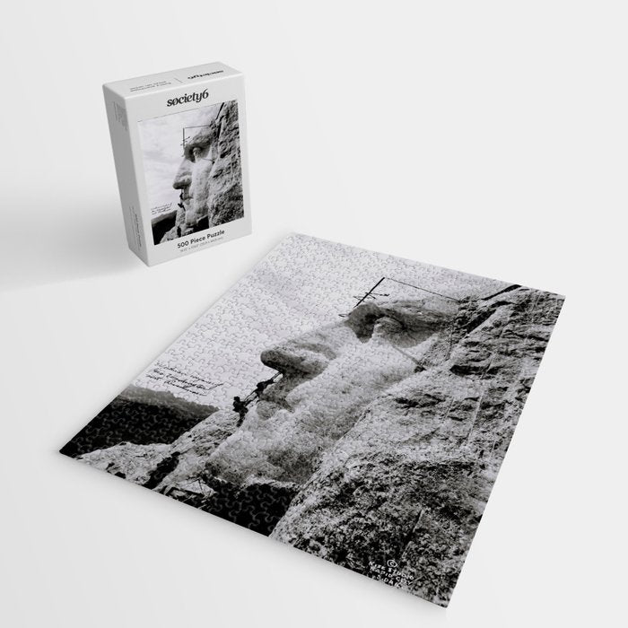 Workmen on face of George Washington, Mount Rushmore, South Dakota black and white photograph Jigsaw Puzzle Gallery Image 2