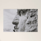 Workmen on face of George Washington, Mount Rushmore, South Dakota black and white photograph Welcome Mat Gallery Image 1